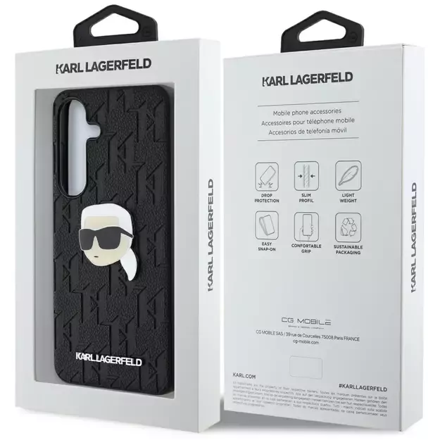 Karl Lagerfeld Leather Monogram Pin Logo Karl Head Samsung Galaxy S25 Case Black 14
