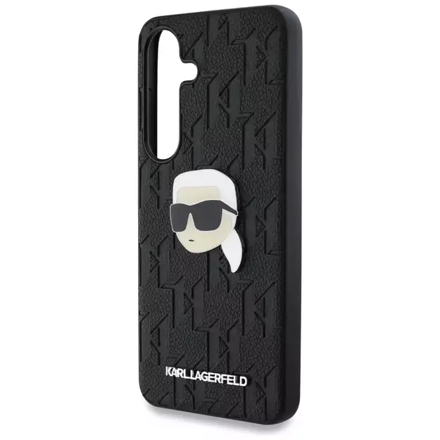 Karl Lagerfeld Leather Monogram Pin Logo Karl Head Samsung Galaxy S25 Case Black 12