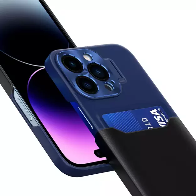 Leather Stand Case for iPhone 14 cover card wallet with stand blue 10