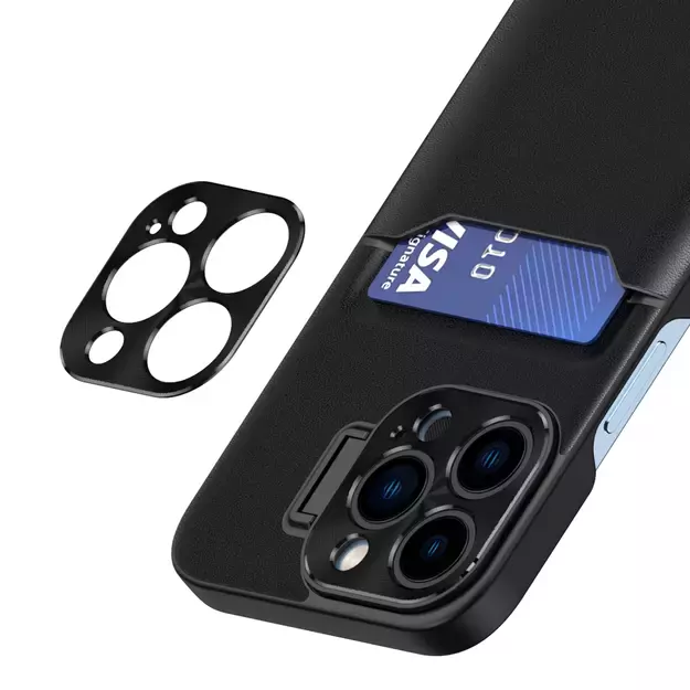 Leather Stand Case for iPhone 14 Pro Max cover card wallet with stand black 6