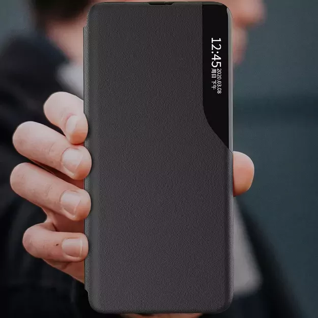 Eco Leather View Case case for Samsung Galaxy A14 with a flip stand black 10
