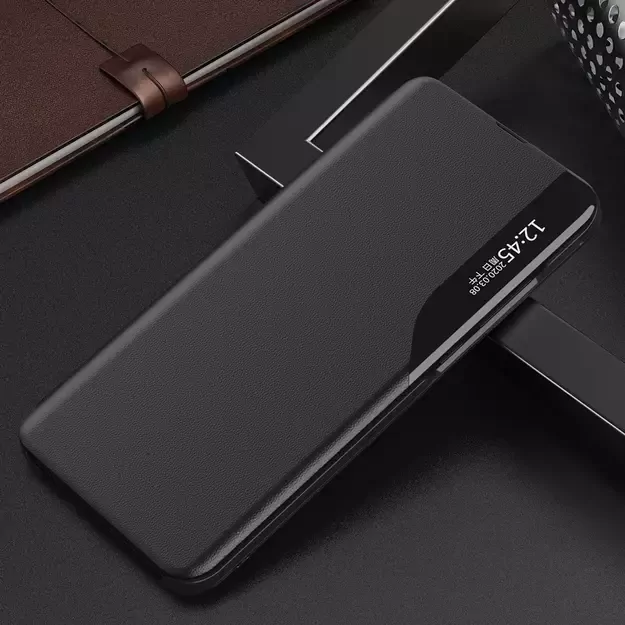 Eco Leather View Case case for Samsung Galaxy A14 with a flip stand black 12