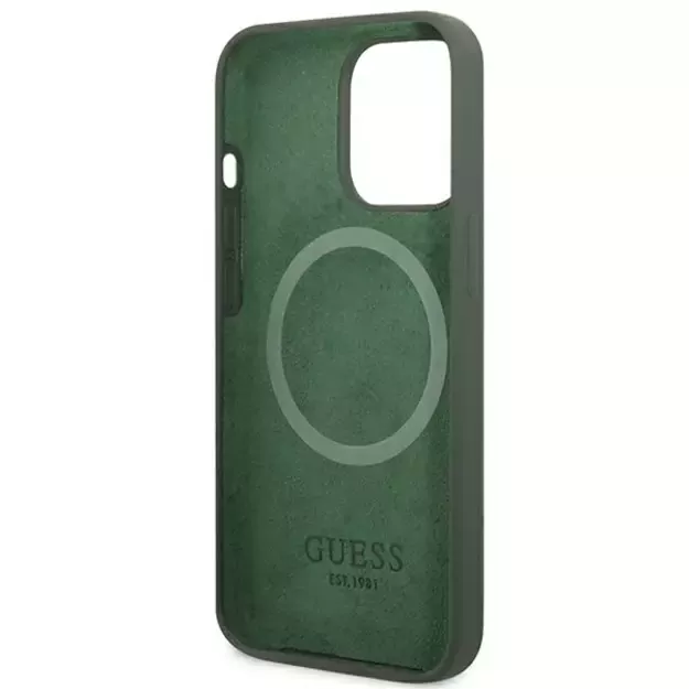 Guess Silicone Logo Plate MagSafe case for iPhone 13 Pro / iPhone 13 - green 13