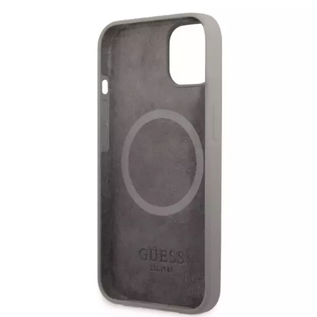 Guess GUHMP13MSPLG iPhone 13 6.1&quot  grey/grey hard case Silicone Logo Plate MagSafe 12