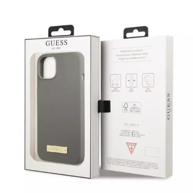 Guess GUHMP13MSPLG iPhone 13 6.1&quot  grey/grey hard case Silicone Logo Plate MagSafe 13
