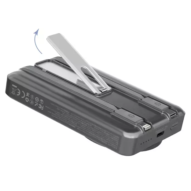 Dudao K29 10000mAh PD 20W MagSafe Power Bank with Metal Case, Stand and Built-in USB-C/ Lightning Cables - Gray 14