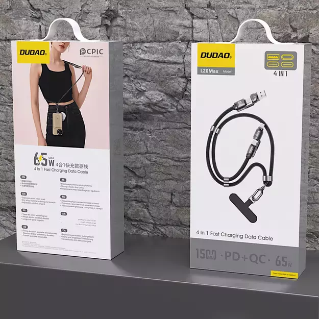 Dudao L20MAX 4in1 Cable / Lanyard USB-A / USB-C / Lightning PD QC 65W 1.5m - Black 5