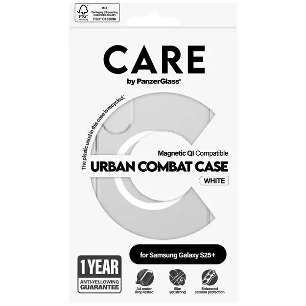CARE by PanzerGlass Flagship Urban Combat White QI Case for Samsung Galaxy S25+ - Transparent 3