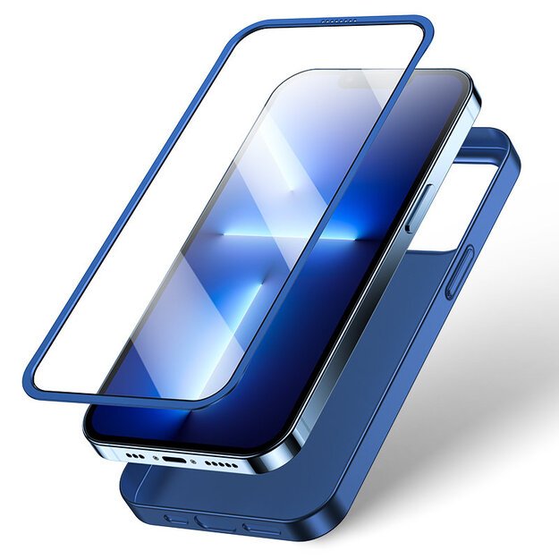 Joyroom 360 Full Case front and back cover for iPhone 13 Pro Max + tempered glass screen protector blue (JR-BP928 blue) 3
