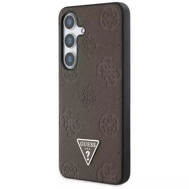 Guess Grained Hot Stamp Peony Pattern Triangle Logo MagSafe Case for Samsung Galaxy S25 - Brown 4