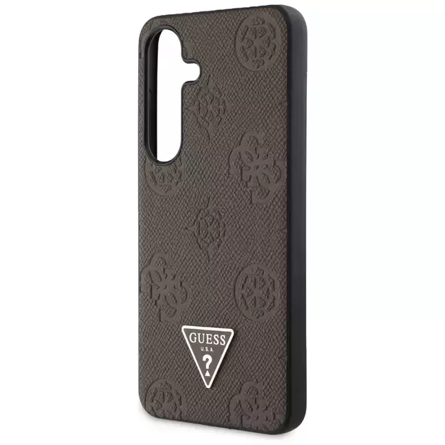 Guess Grained Hot Stamp Peony Pattern Triangle Logo MagSafe Case for Samsung Galaxy S25 - Brown 12
