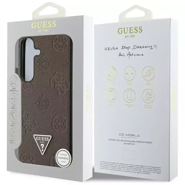 Guess Grained Hot Stamp Peony Pattern Triangle Logo MagSafe Case for Samsung Galaxy S25 - Brown 14
