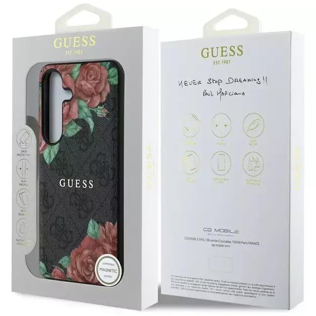 Guess Leather 4G Flowers Print Metal Classic Logo MagSafe Case for Samsung Galaxy S25 - Black 7