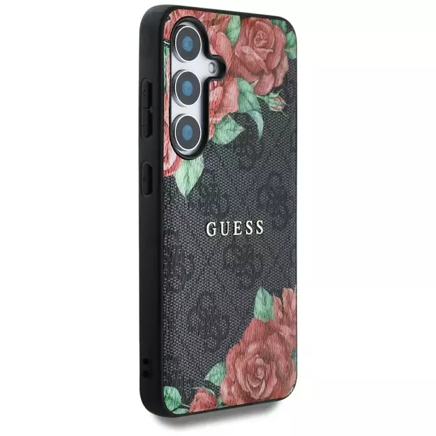 Guess Leather 4G Flowers Print Metal Classic Logo MagSafe Case for Samsung Galaxy S25 - Black 3