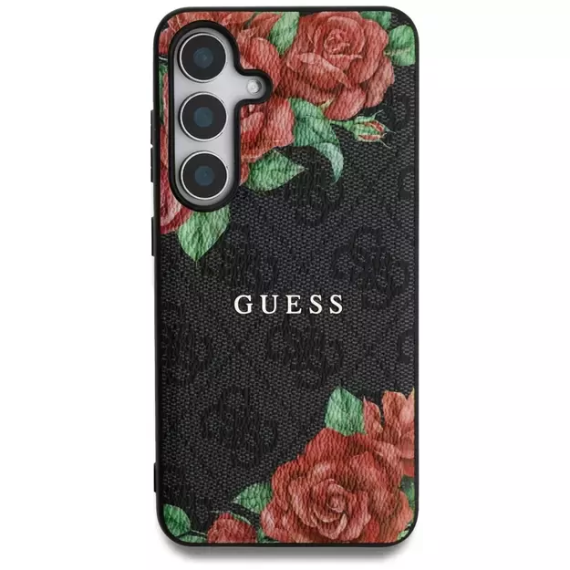Guess Leather 4G Flowers Print Metal Classic Logo MagSafe Case for Samsung Galaxy S25 - Black 2