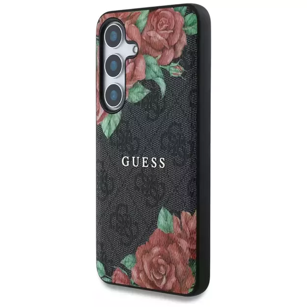 Guess Leather 4G Flowers Print Metal Classic Logo MagSafe Case for Samsung Galaxy S25 - Black 1