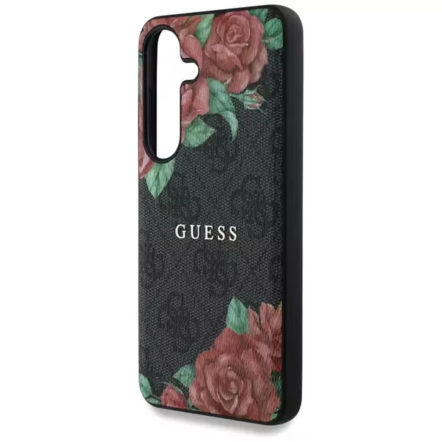 Guess Leather 4G Flowers Print Metal Classic Logo MagSafe Case for Samsung Galaxy S25 - Black 5