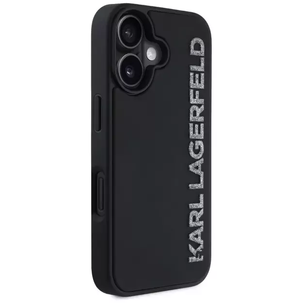 Karl Lagerfeld HC 3D Rubber Elongated Glitter iPhone 16 Case - Black 3