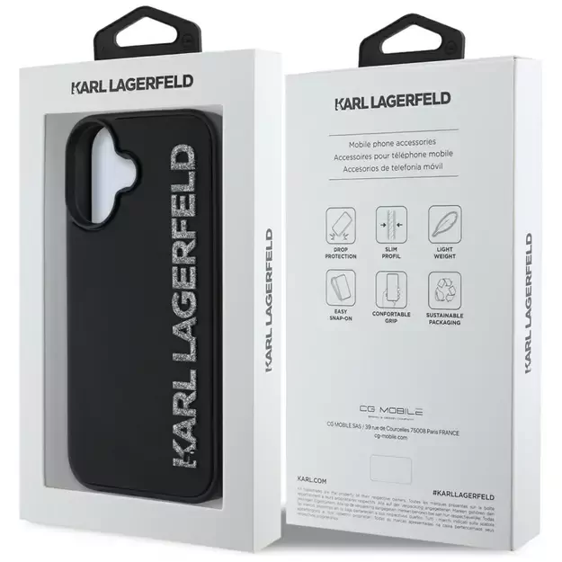 Karl Lagerfeld HC 3D Rubber Elongated Glitter iPhone 16 Case - Black 7