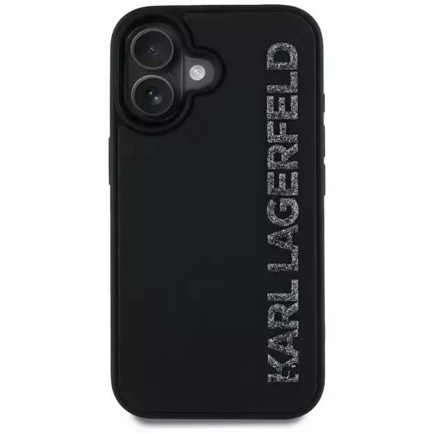 Karl Lagerfeld HC 3D Rubber Elongated Glitter iPhone 16 Case - Black 2