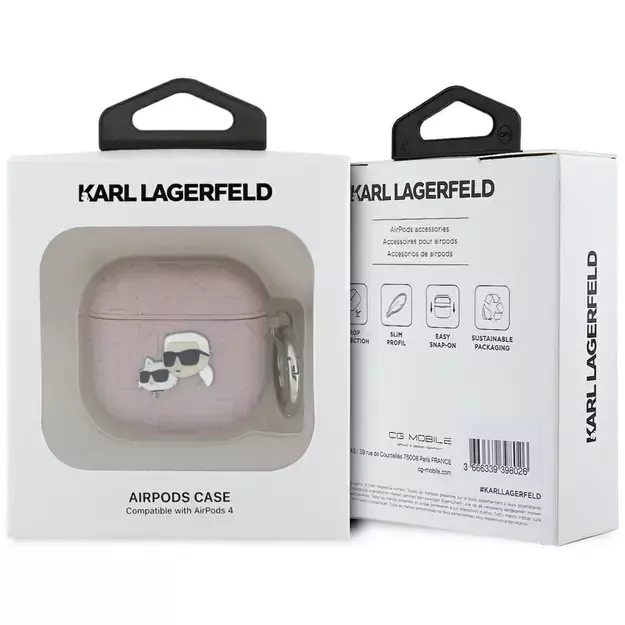 Karl Lagerfeld Monogram Karl &amp  Choupette Head Case for AirPods 4 - Pink 2