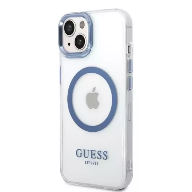 Guess Metal Outline MagSafe case for iPhone 14 Plus - blue 1