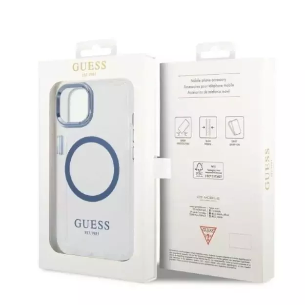 Guess Metal Outline MagSafe case for iPhone 14 Plus - blue 7