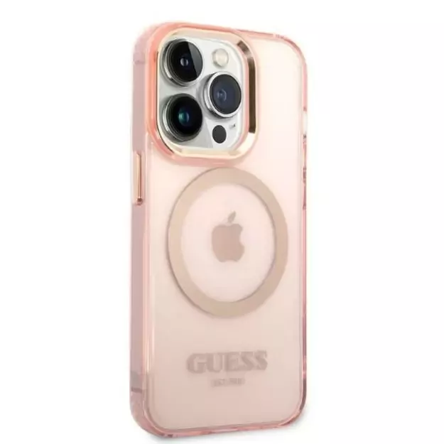 Guess GUHMP14LHTCMP iPhone 14 Pro 6.1&quot  pink/pink hard case Gold Outline Translucent MagSafe 10
