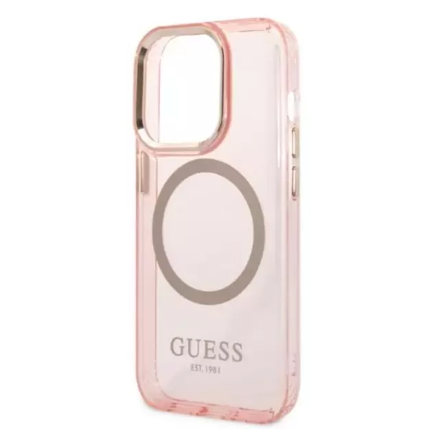 Guess GUHMP14LHTCMP iPhone 14 Pro 6.1&quot  pink/pink hard case Gold Outline Translucent MagSafe 12