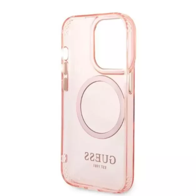 Guess GUHMP14LHTCMP iPhone 14 Pro 6.1&quot  pink/pink hard case Gold Outline Translucent MagSafe 13