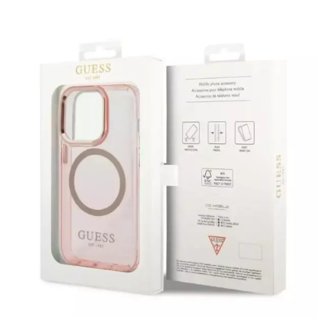 Guess GUHMP14LHTCMP iPhone 14 Pro 6.1&quot  pink/pink hard case Gold Outline Translucent MagSafe 14