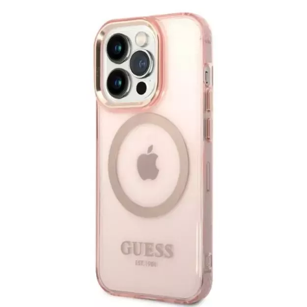 Guess GUHMP14LHTCMP iPhone 14 Pro 6.1&quot  pink/pink hard case Gold Outline Translucent MagSafe 8