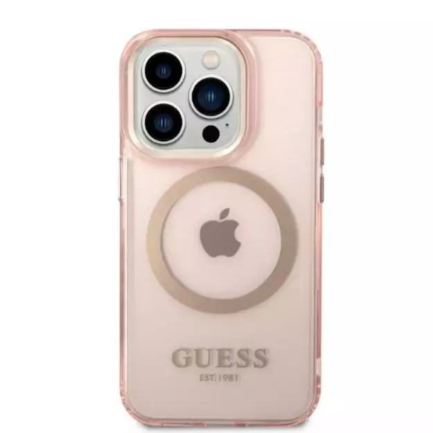 Guess GUHMP14LHTCMP iPhone 14 Pro 6.1&quot  pink/pink hard case Gold Outline Translucent MagSafe 9