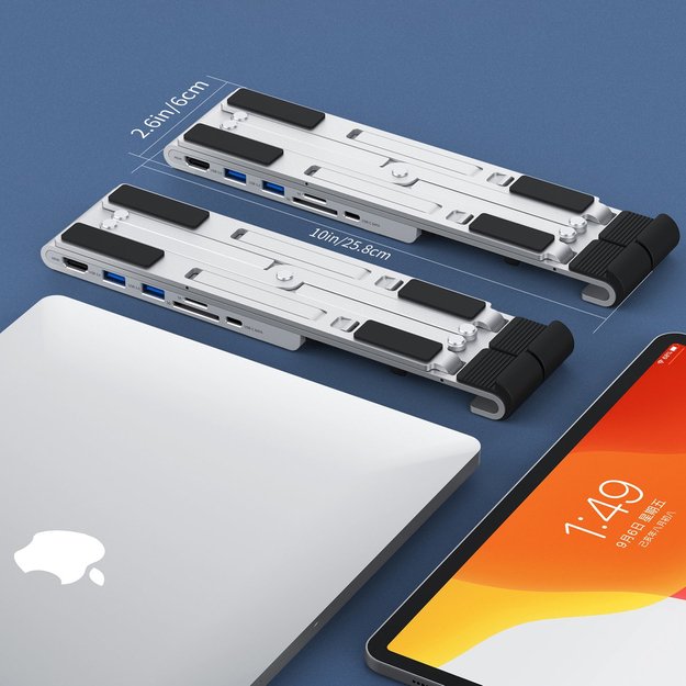 Choetech stand multifunctional station for laptop PD / USB-C HDMI (4K / 30Hz) / 2xUSB-A / 1xUSB-C / 1xSD / 1xTF black (HUB-M43) 5