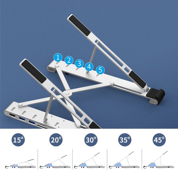 Choetech stand multifunctional station for laptop PD / USB-C HDMI (4K / 30Hz) / 2xUSB-A / 1xUSB-C / 1xSD / 1xTF black (HUB-M43) 9