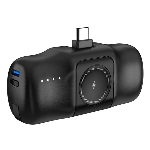 Wozinsky WF16-YCS 5000mAh 15W USB-C Mini Power Bank with Built-in USB-C Cable and Apple Watch Charger - Black 6