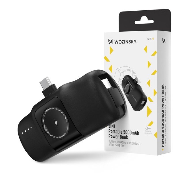Wozinsky WF16-YCS 5000mAh 15W USB-C Mini Power Bank with Built-in USB-C Cable and Apple Watch Charger - Black 8