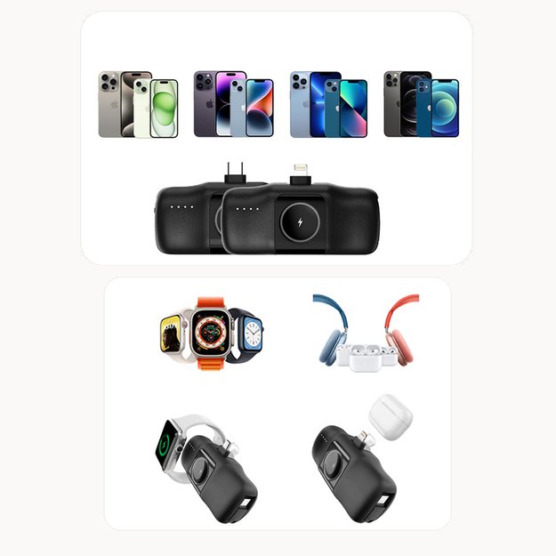 Wozinsky WF16-YCS 5000mAh 15W USB-C Mini Power Bank with Built-in USB-C Cable and Apple Watch Charger - Black 13