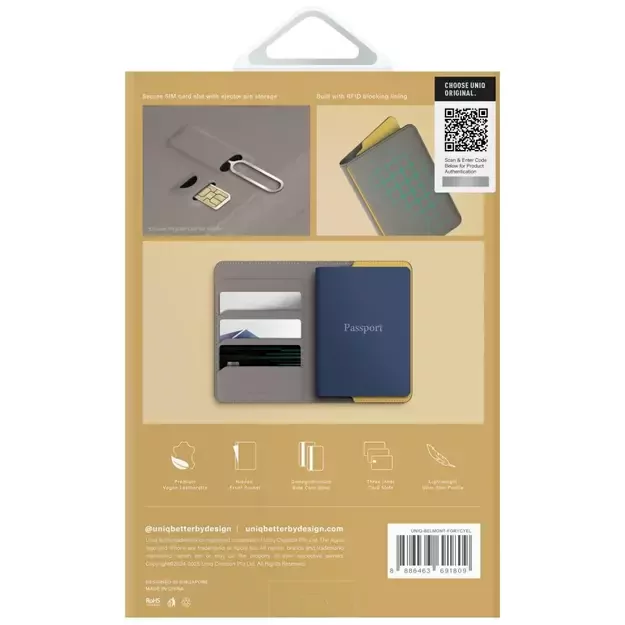 Uniq Belmont RFID Blocking Passport Case - Grey/Yellow 6