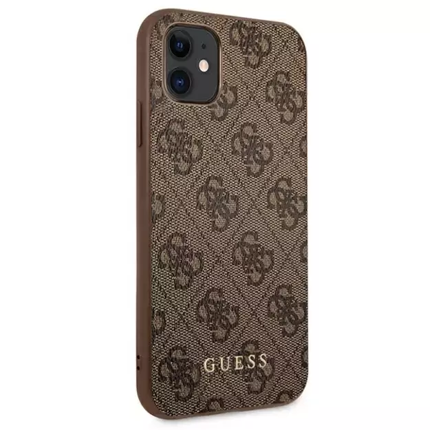 Guess 4G Metal Gold Logo Case for iPhone 11 / Xr 6.1&quot  - Brown 3