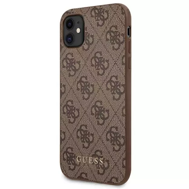 Guess 4G Metal Gold Logo Case for iPhone 11 / Xr 6.1&quot  - Brown 1