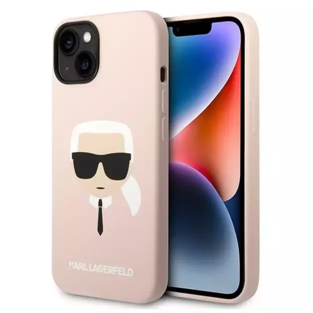 Karl Lagerfeld Silicone Karl`s Head Case for iPhone 14 / 15 / 13 6.1&quot  - pink