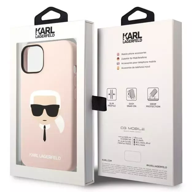 Karl Lagerfeld Silicone Karl`s Head Case for iPhone 14 / 15 / 13 6.1&quot  - pink 14