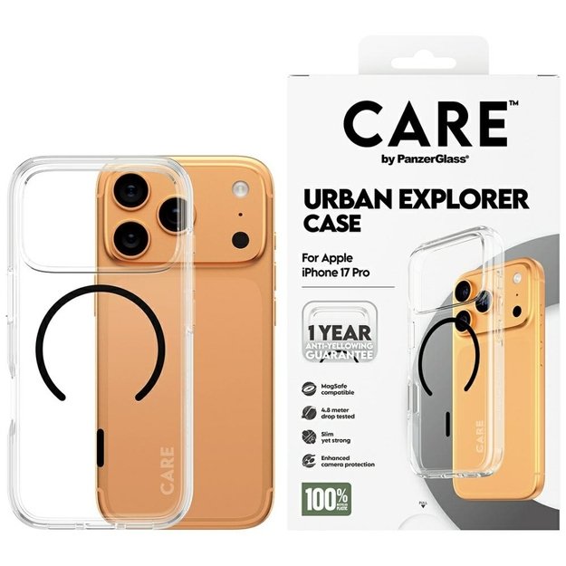 CARE by PanzerGlass Flagship Urban Explorer Case w. Black MagSafe for iPhone 17 Pro - Transparent