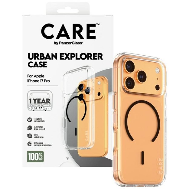 CARE by PanzerGlass Flagship Urban Explorer Case w. Black MagSafe for iPhone 17 Pro - Transparent 3