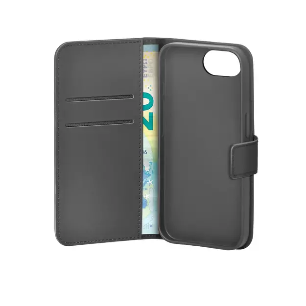 Puro Eco-Leather Case for iPhone 16E W/horiz.flip+2 Card Slot+Banknote Pocket+Cover Black 3