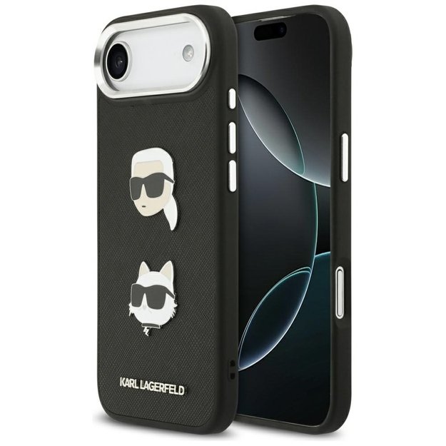 Karl Lagerfeld FW Grained Karl &amp  Choupette Heads Pins &amp  Logo iPhone Air Case - Black