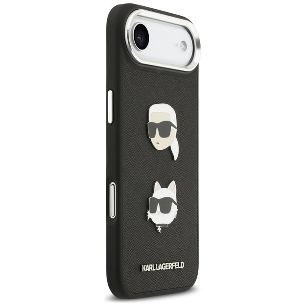 Karl Lagerfeld FW Grained Karl &amp  Choupette Heads Pins &amp  Logo iPhone Air Case - Black 3