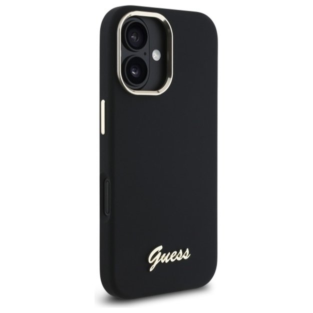 Guess Silicone Script Metal Logo &amp  Frame Case for iPhone 16 Plus - Black 3