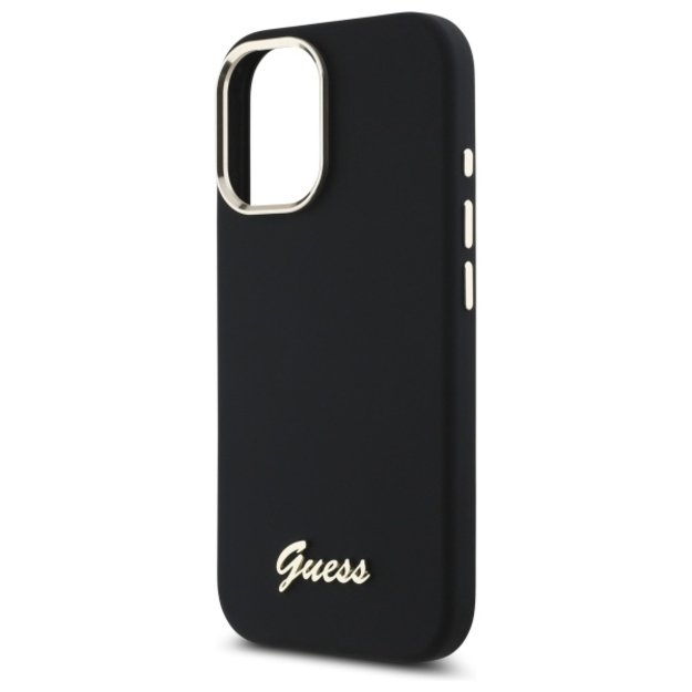 Guess Silicone Script Metal Logo &amp  Frame Case for iPhone 16 Plus - Black 5